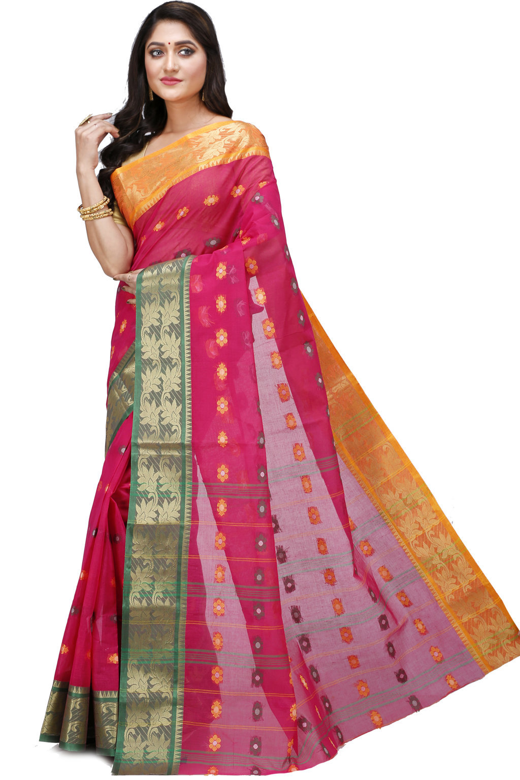Red Pure Cotton Dui_Has Tant Saree (869)